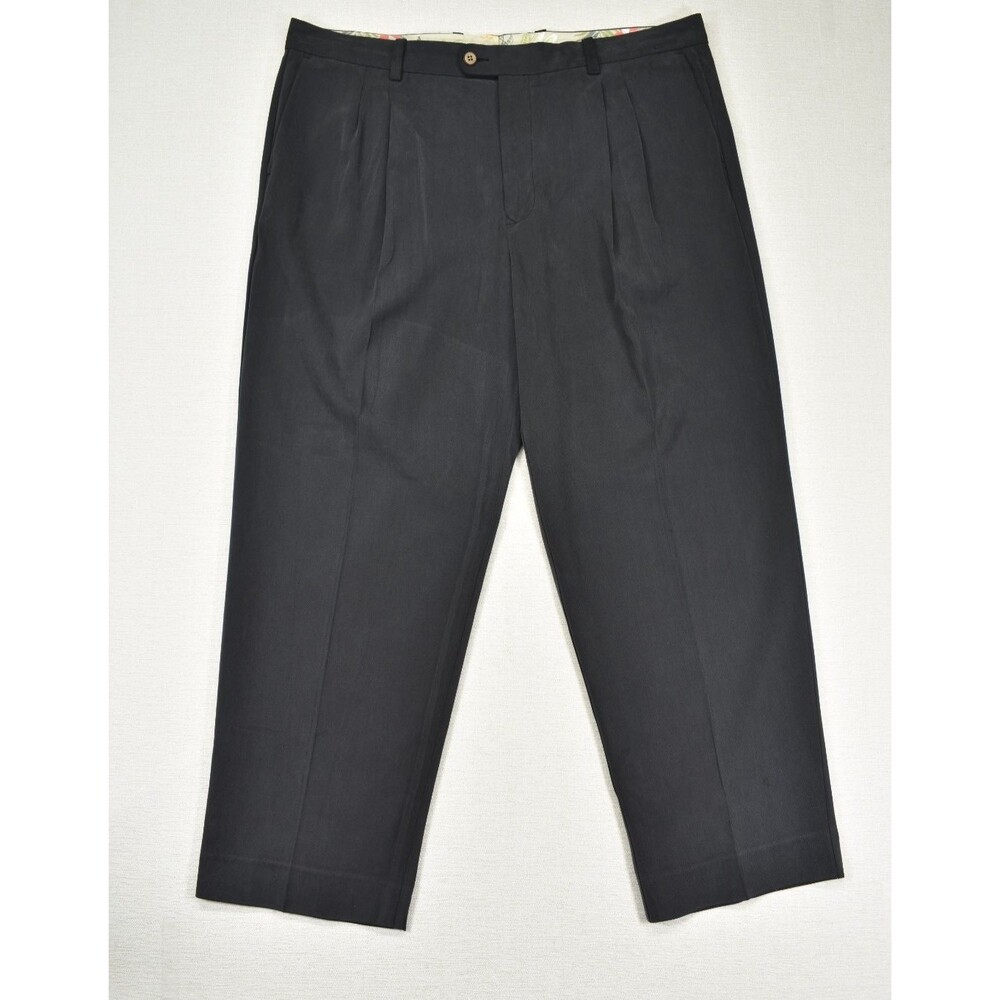 Tommy Bahama Silk Blend Pants Black 40x30 Pleated Front Dress Trousers Resort